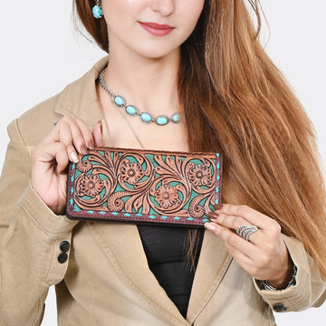 American Darling Wallet Beautifully Hand Tooled Genuine Leather women hand purse
